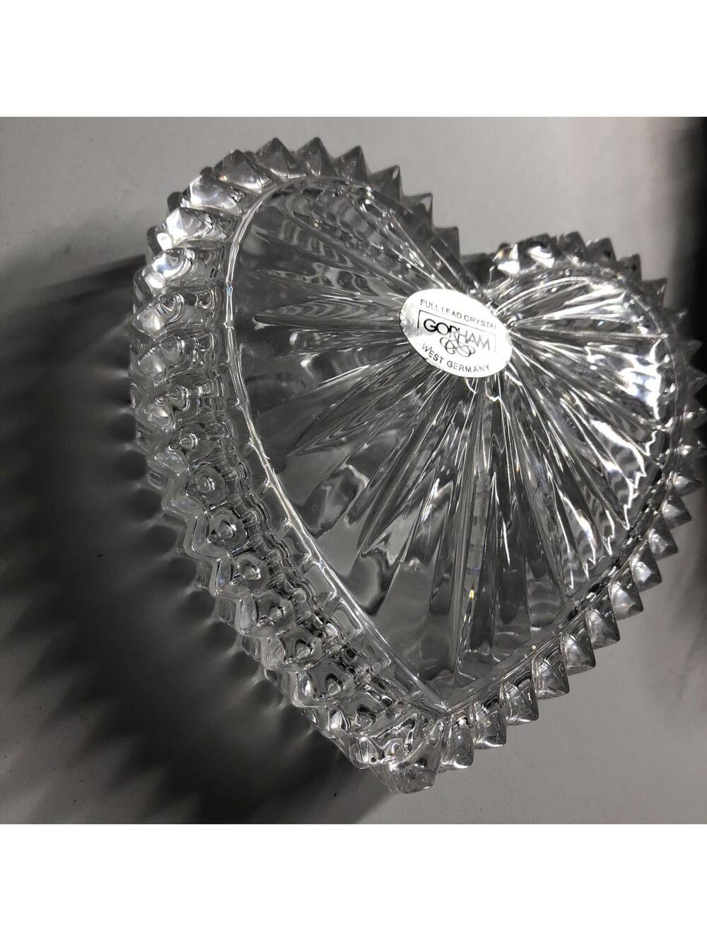 Gorham from West Germany, heart shaped trinket box with lid full lead crystal